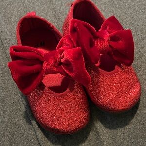 H&M Kids Sparkly Red Dress Shoes with Velvet Bow